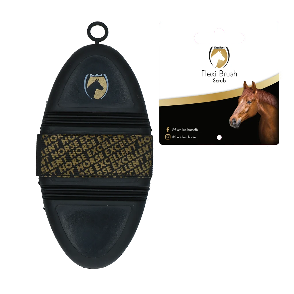 Tvrdý kartáč na koně s flexibilní horní stranou – Excellent Horse Flexi Brush Scrub - Obrázek 2