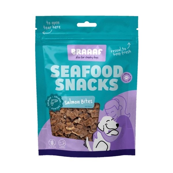 Lososové kousky pro psy, sušené vzduchem – Braaaf Seafood Zalm Bites