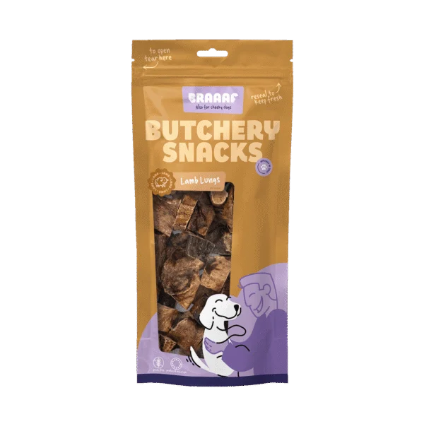 Pamlsek pro psy Jehněčí plíce, 85 g – Braaaf Butchery