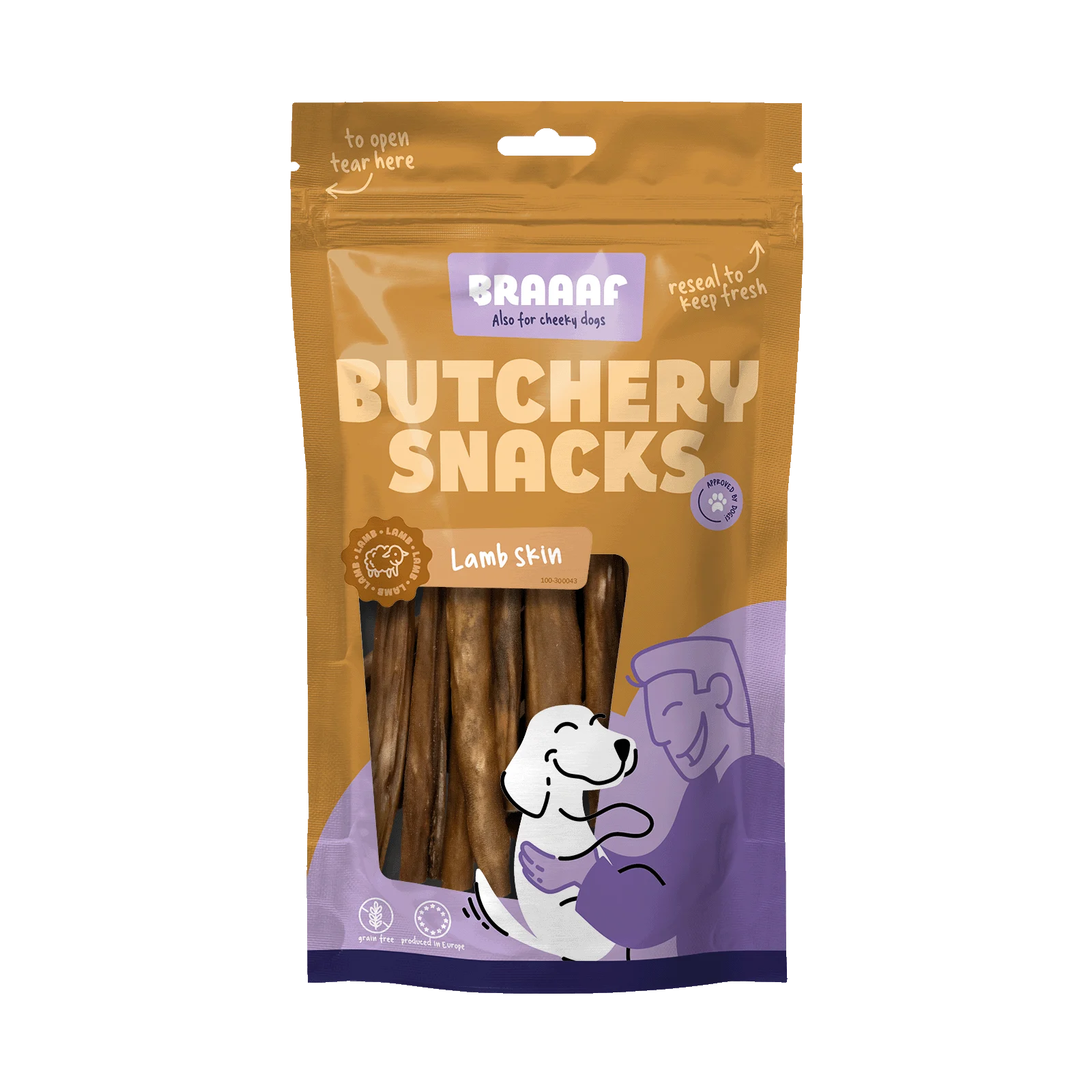 Žvýkací pamlsek z jehněčí kůže pro psy, 100 g – Braaaf Butchery - Obrázek 1