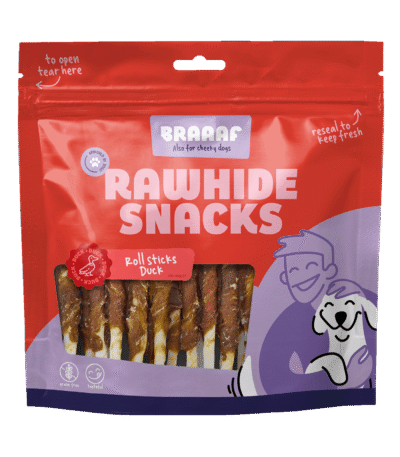 Žvýkací tyčinky s kachnou, 30 kusů – Braaaf Rawhide Roll Sticks