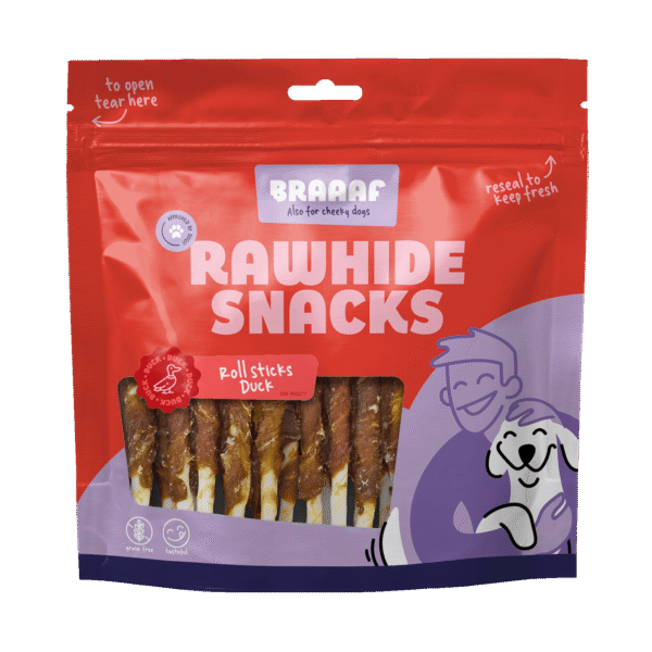 Žvýkací tyčinky s kachnou, 30 kusů – Braaaf Rawhide Roll Sticks