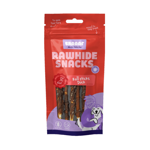 Žvýkací tyčinky s kachnou, 8 kusů – Braaaf Rawhide Roll Sticks