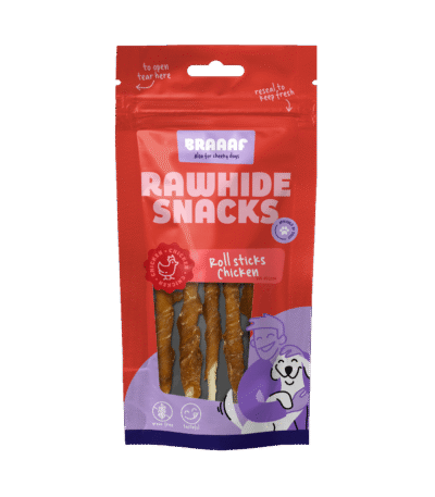 Žvýkací tyčinky s kuřecím masem, 8 kusů – Braaaf Rawhide Roll Sticks