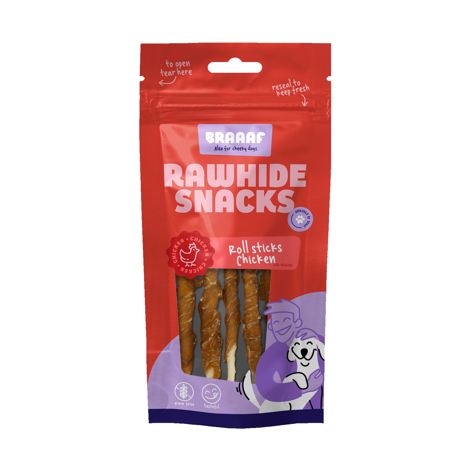 Kauwstaafjes met Kip, 8 Stuks – Braaaf Rawhide Roll Sticks Žvýkací tyčinky s kuřecím masem, 8 kusů – Braaaf Rawhide Roll Sticks