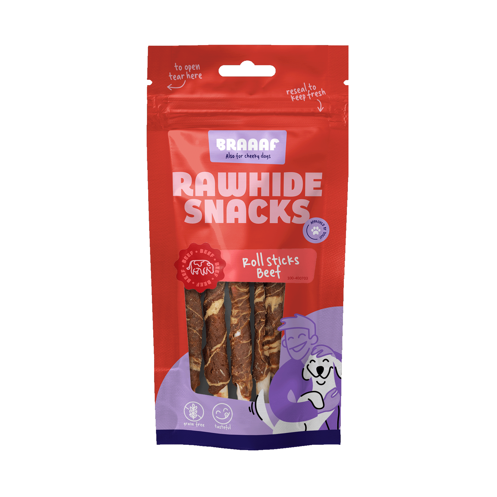Kauwstaafjes met Rund en Vis, 8 Stuks – Braaaf Rawhide Roll Sticks Žvýkací tyčinky s hovězím a rybou, 8 kusů – Braaaf Rawhide Roll Sticks