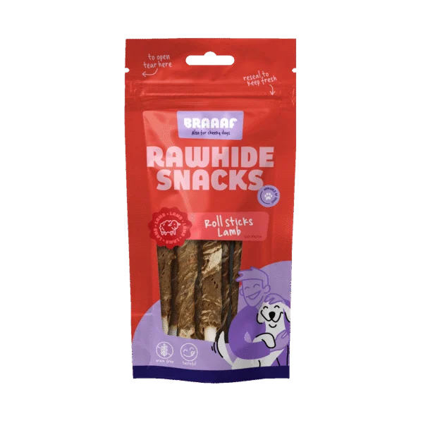 Žvýkací tyčinky s jehněčím a rybou, 8 kusů – Braaaf Rawhide Roll Sticks