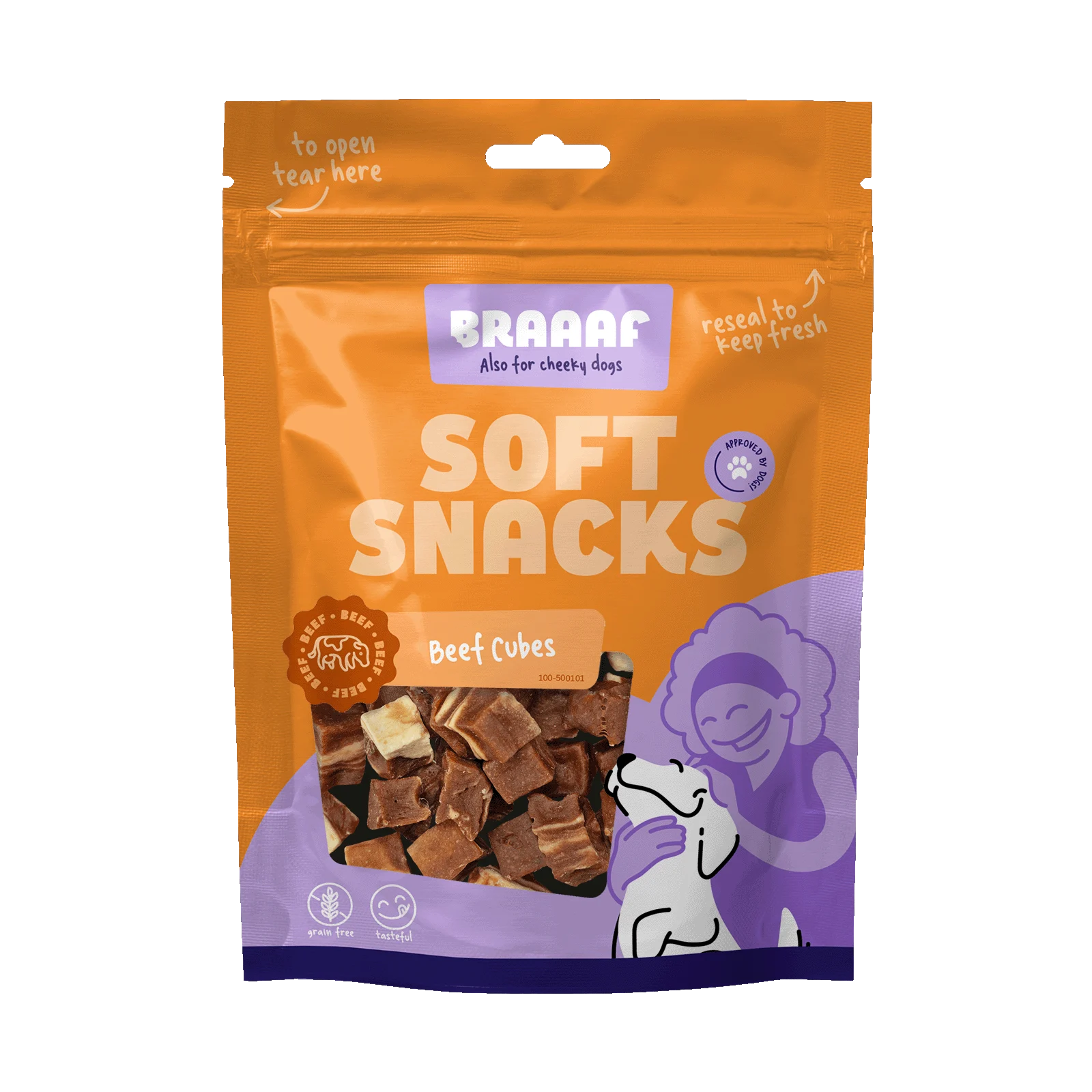 Kostičky pro psy s hovězím a rybou, bez obilovin, 85 g – Braaaf Soft Snack Cubes - Obrázek 1