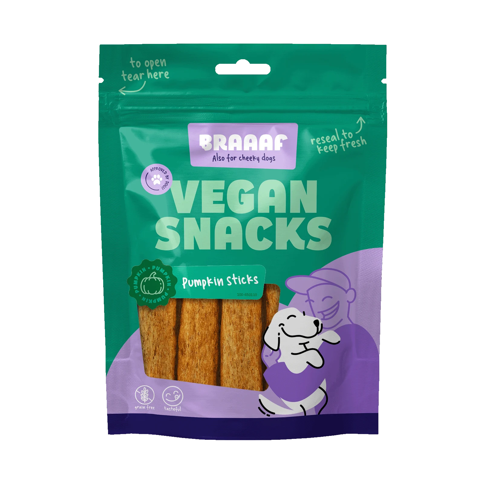 Veganský pamlsek pro psy s dýní, 12 cm – Braaaf Vegan Snack Pompoen Stick - Obrázek 1