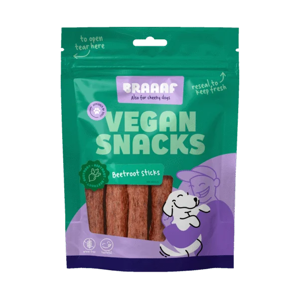 Pamlsek pro psy s červenou řepou, tyčinka o délce 12 cm – Braaaf Vegan Snack Rode Biet Stick