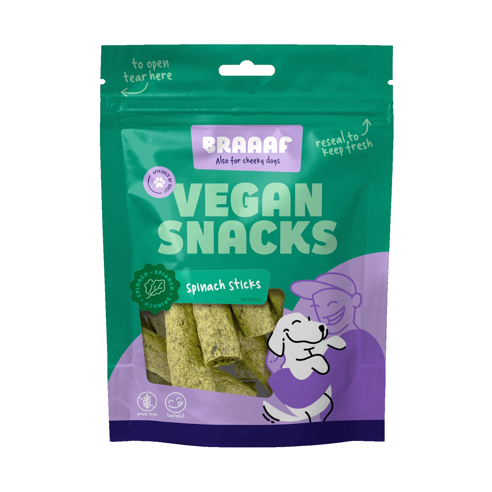 Pamlsek pro psy se špenátem, tyčinka 6 cm – Braaaf Vegan Snack Spinazie Stick - Obrázek 1