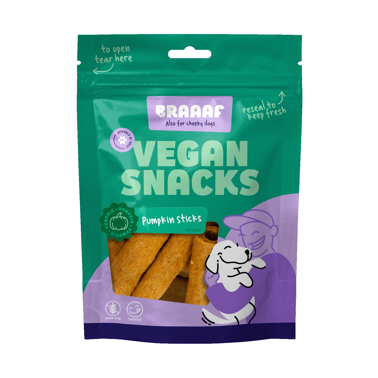 Pamlsek pro psy s dýní, tyčinka o délce 6 cm – Braaaf Vegan Snack Pompoen Stick - Obrázek 1