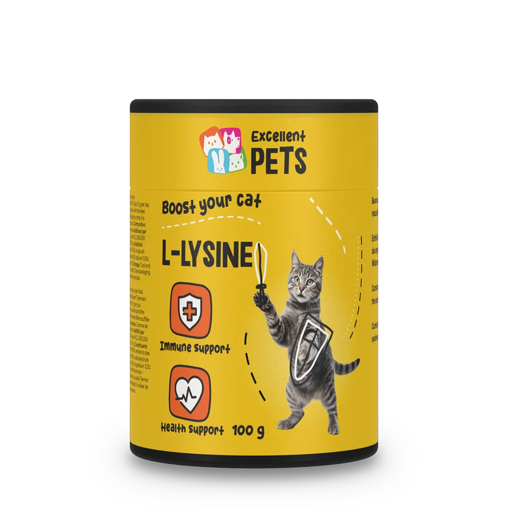 Lysinový prášek pro kočky s vitaminem B6, 100 g – Excellent Pets L-Lysine - Obrázek 1