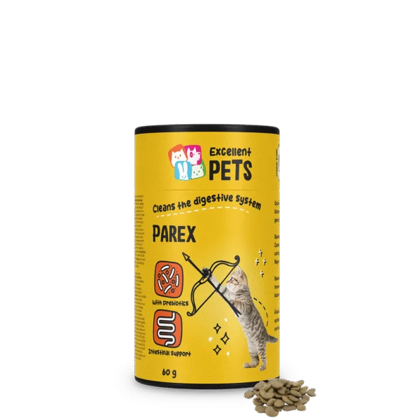 Doplněk stravy pro kočky ve formě granulí s prebiotiky, 60 g – Excellent Pets Cat Parex