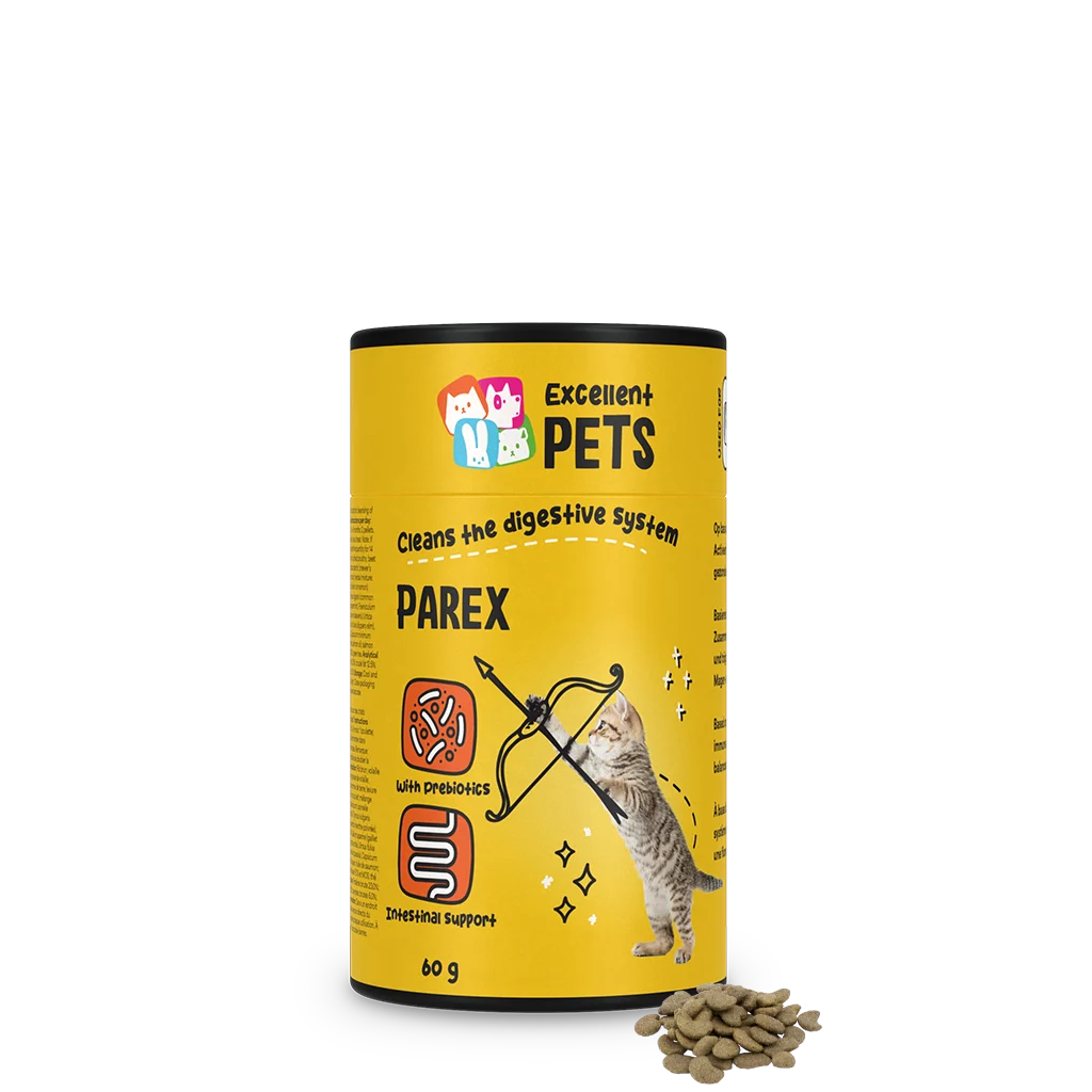 Doplněk stravy pro kočky ve formě granulí s prebiotiky, 60 g – Excellent Pets Cat Parex - Obrázek 1