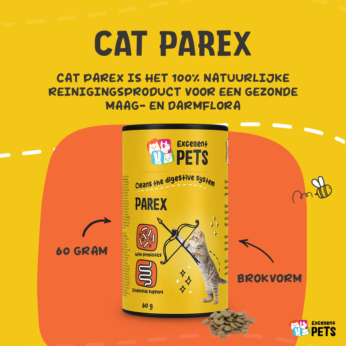 Doplněk stravy pro kočky ve formě granulí s prebiotiky, 60 g – Excellent Pets Cat Parex - Obrázek 5
