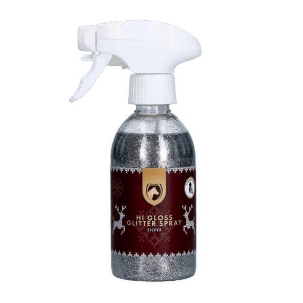 Třpytivý sprej pro koně, stříbrný, 250 ml – Excellent Horse Christmas Hi Gloss Glitter Spray