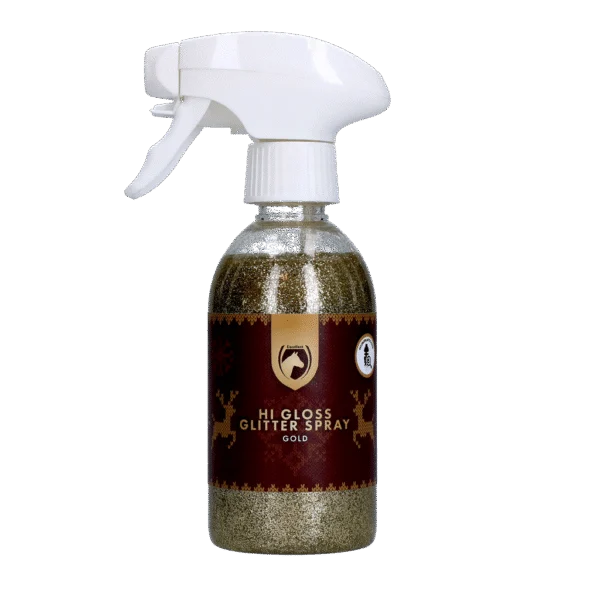Třpytivý sprej pro koně, zlatý, 250 ml – Excellent Horse Christmas Hi Gloss Glitter Spray
