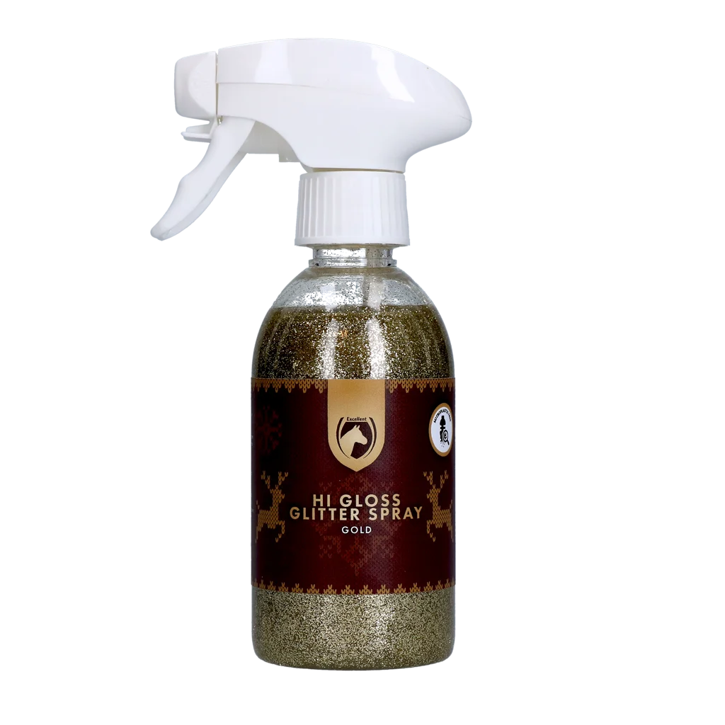 Třpytivý sprej pro koně, zlatý, 250 ml – Excellent Horse Christmas Hi Gloss Glitter Spray - Obrázek 1