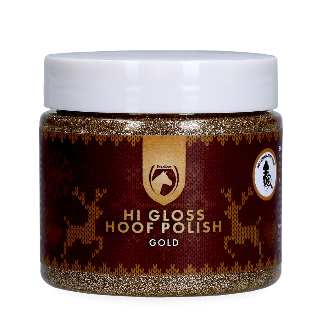 Zlatý třpytivý lak na kopyta, 150 ml – Excellent Horse Christmas Hi Gloss Hoof Polish - Obrázek 1