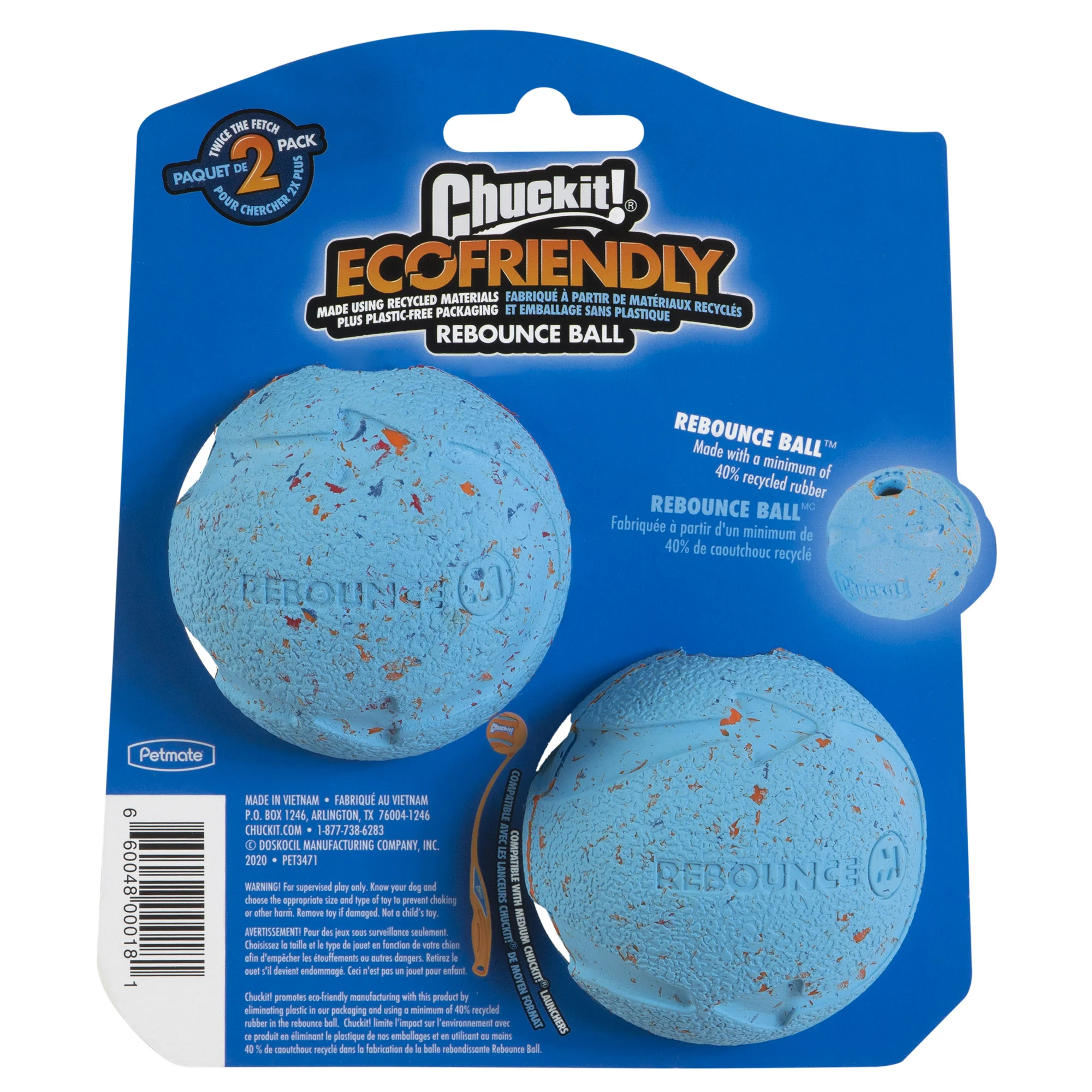 Skákací míčky pro psy z recyklované gumy, 2 kusy – Chuckit! Rebounce Fetch Ball M - Obrázek 2