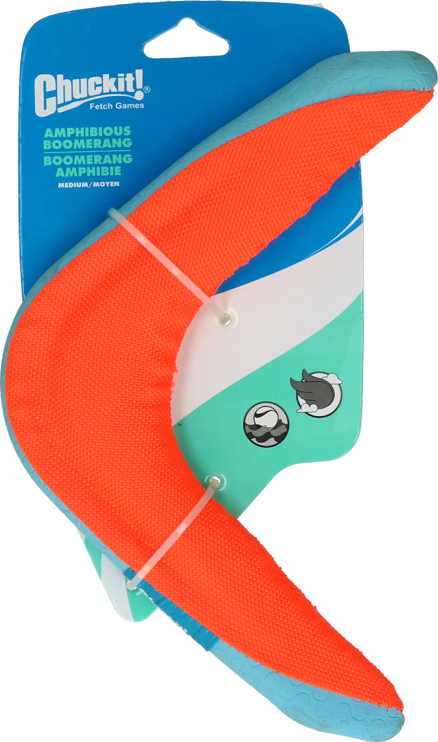 Psí bumerang M, plovoucí, náhodná barva zelená nebo oranžová – Chuckit! Amphibious Boomerang - Obrázek 3