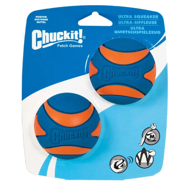 Gumový pískací míček pro psy M, ø 6 cm, 2 ks – Chuckit! Ultra Squeaker Ball