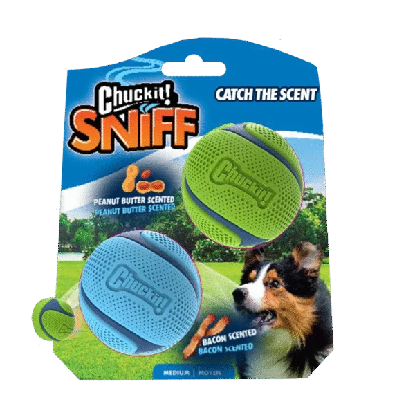Psí míčky s vůní slaniny a burákového másla, 2 ks – Chuckit! Sniff Fetch Ball Bacon & Peanut Butter M