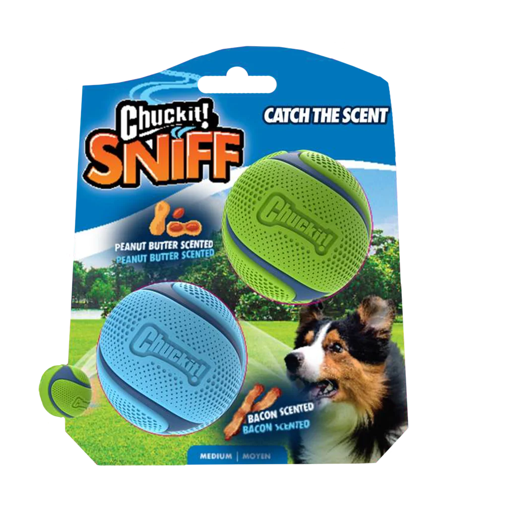 CHUC33209.png Psí míčky s vůní slaniny a burákového másla, 2 ks – Chuckit! Sniff Fetch Ball Bacon & Peanut Butter M - Obrázek 1
