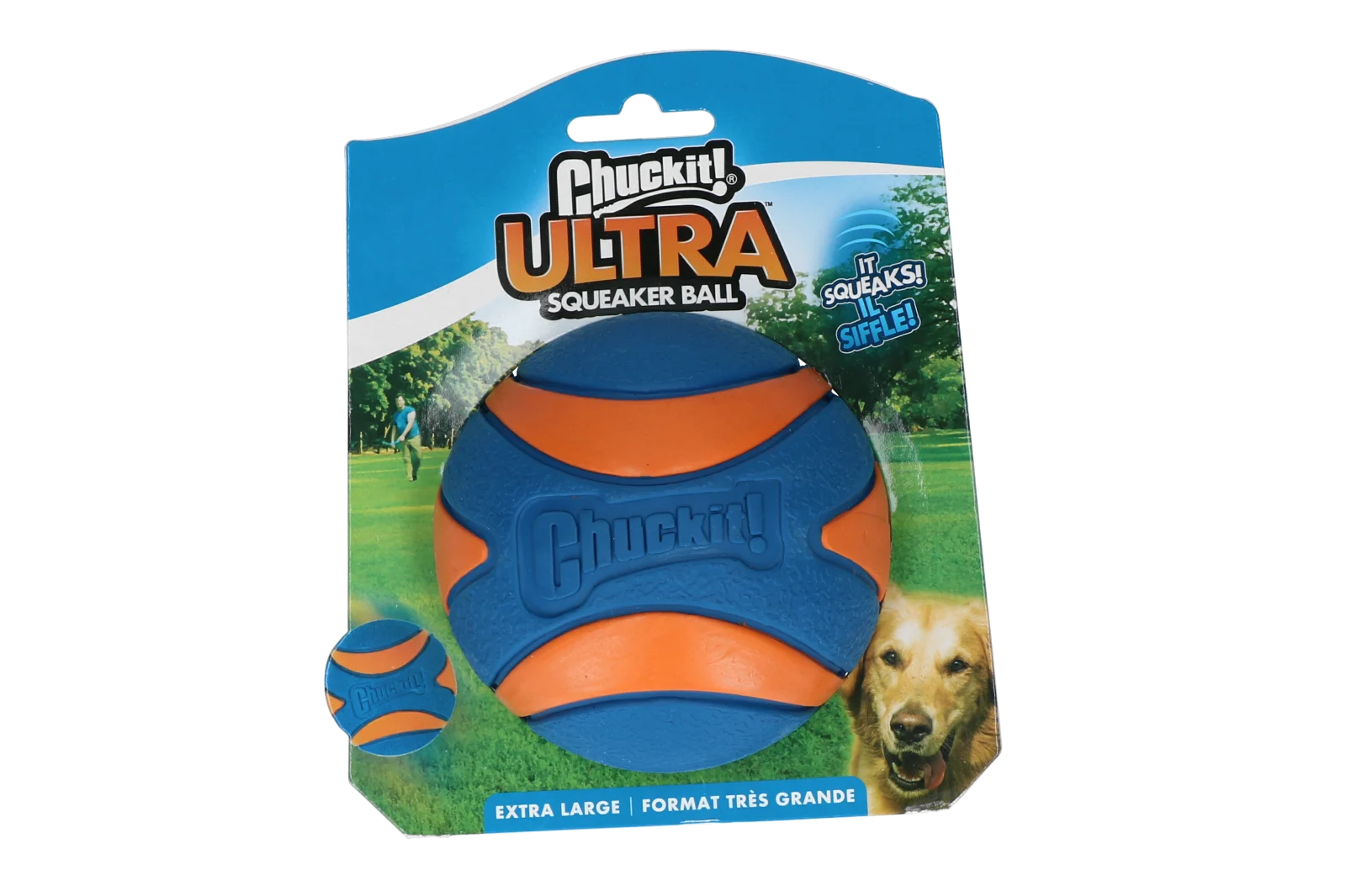 CHUC47090.png Gumový míček pro psy s pískátkem, XL 9 cm, 1 kus – Chuckit! Ultra Squeaker Ball - Obrázek 1