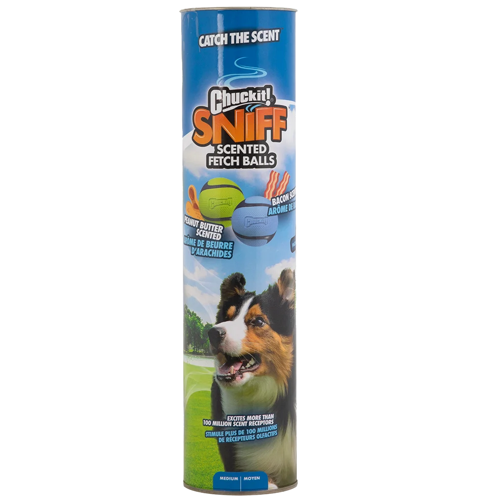 Míčky pro psy s vůní slaniny a arašídového másla, 4 ks – Chuckit! Sniff Fetch Ball Bacon & Peanut Butter M - Obrázek 1
