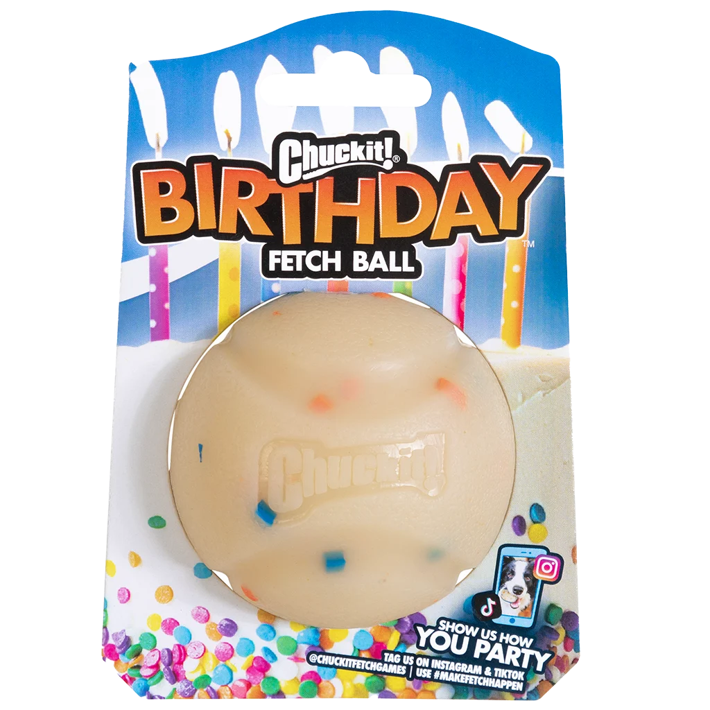 Psí míček s vůní vanilky, M 6 cm – Chuckit! Birthday Fetch Ball - Obrázek 1
