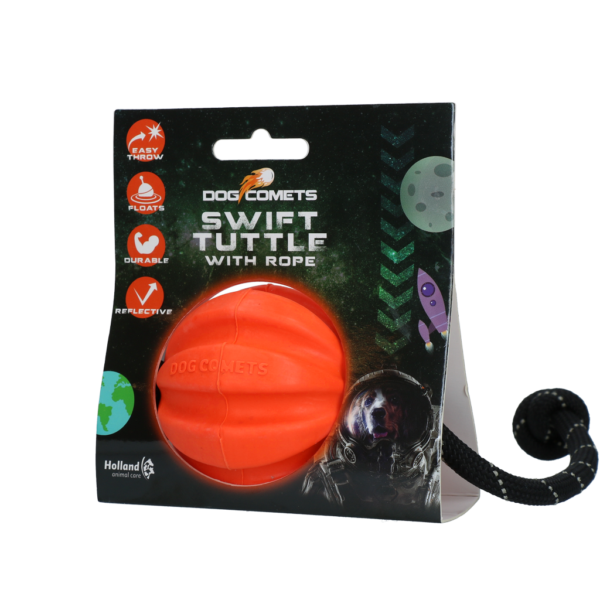 Oranžový míček pro psy s provazem – Dog Comets Swift Tuttle