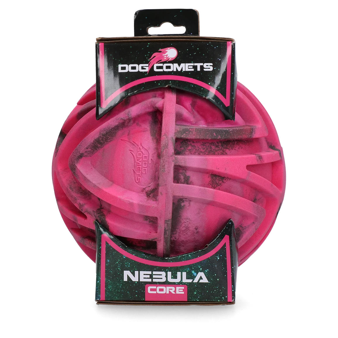 COME0080C.png Aportovací míč s reliéfním povrchem a nepředvídatelným odskokem, růžový, Ø 18 cm – Dog Comets Nebula Core - Obrázek 1