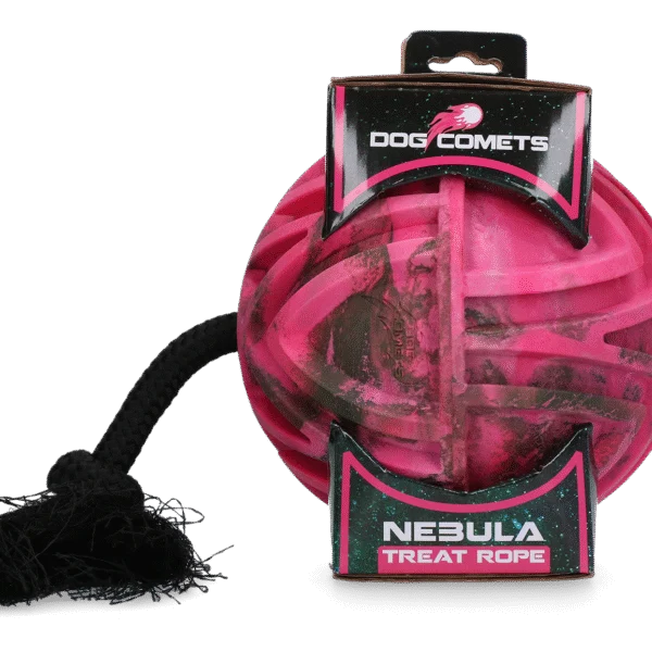Pamlskový míček s lanem a otvorem na pamlsky, Ø 18 cm, růžový – Dog Comets Nebula Treat Rope