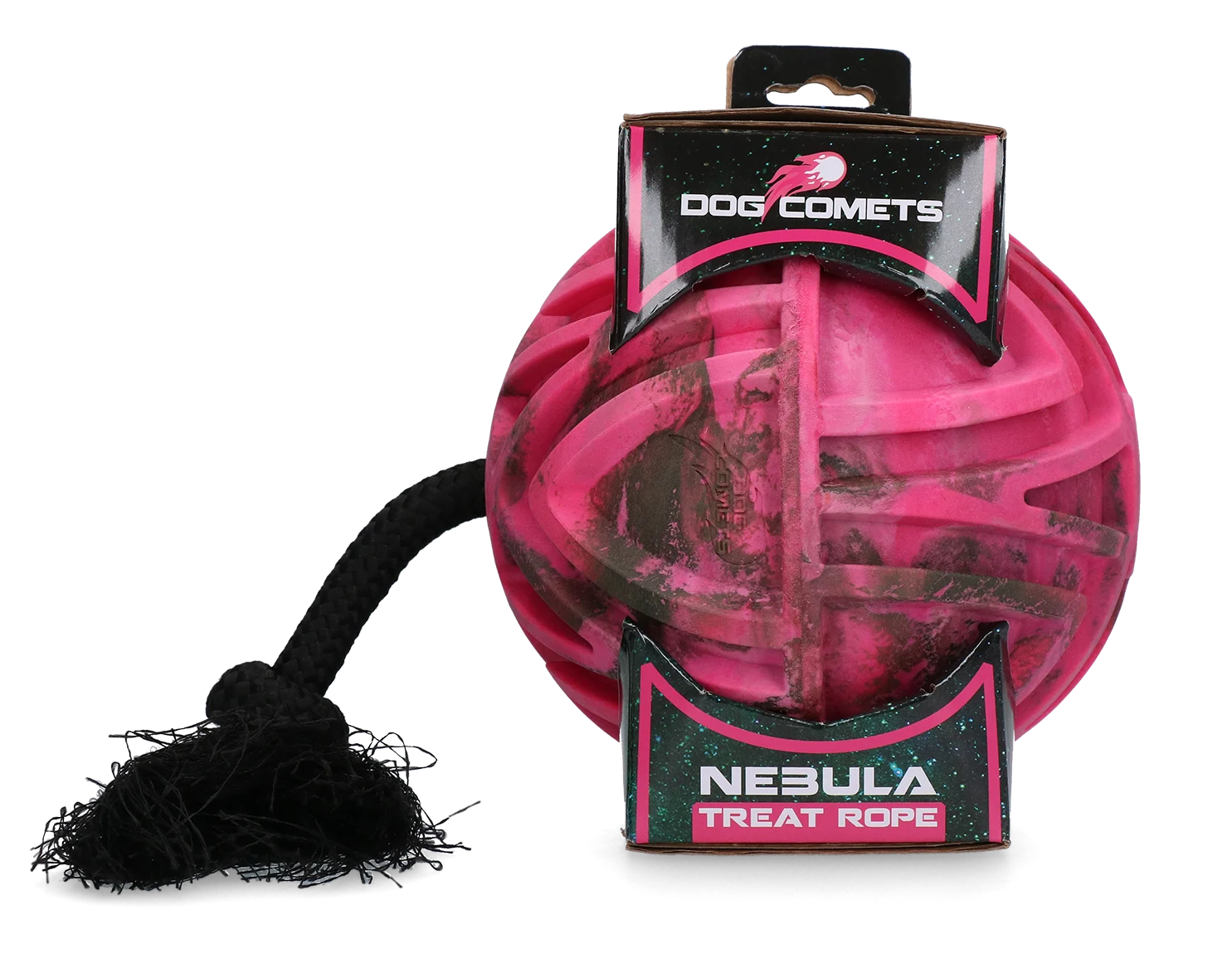 Pamlskový míček s lanem a otvorem na pamlsky, Ø 18 cm, růžový – Dog Comets Nebula Treat Rope - Obrázek 1