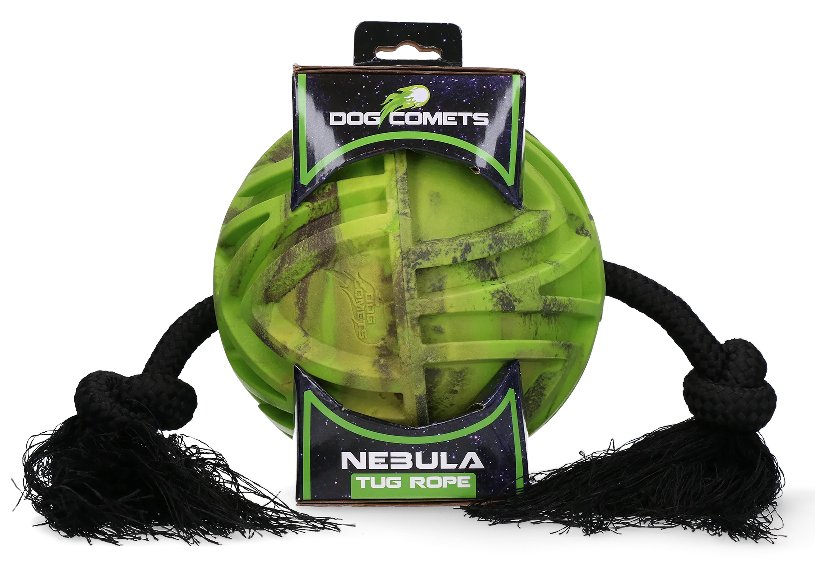 Míček pro psy s průběžným lanem a uzly, Ø 18 cm, zelený – Dog Comets Nebula Tug Rope - Obrázek 1