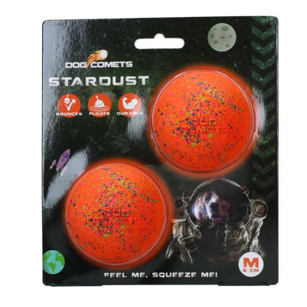Gumový míč pro psy M, 6 cm, oranžový, 2 kusy – Dog Comets Stardust