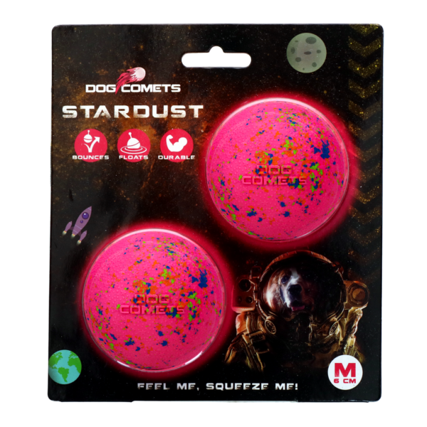 Gumový míček pro psy, růžový, M, 6 cm, 2 kusy – Dog Comets Stardust