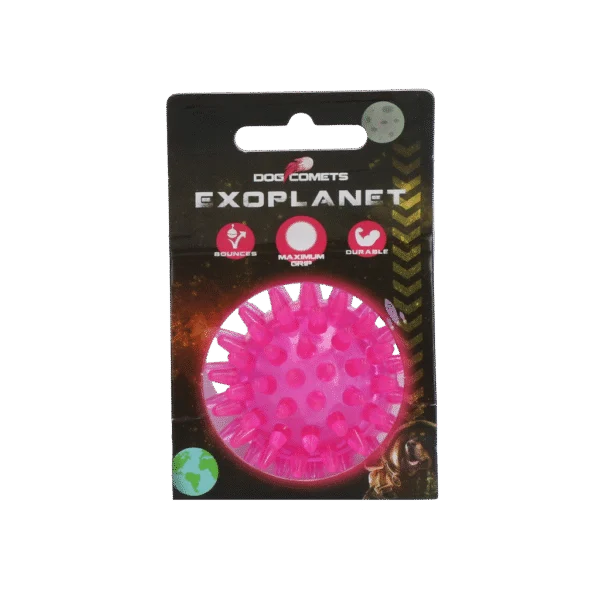 Míč pro psy s výstupky a pískátkem, S 5 cm, růžový – Dog Comets Exoplanet