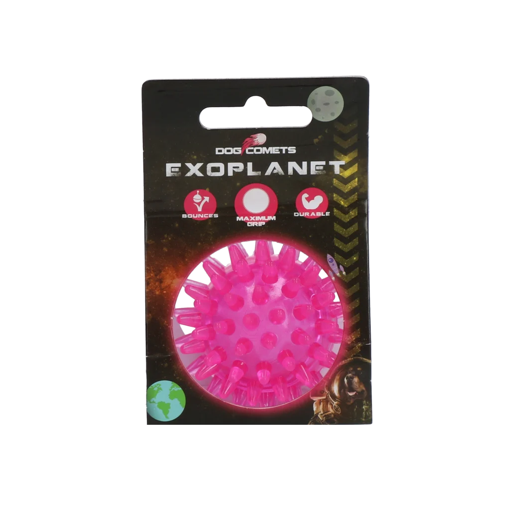 COME016B.png Míč pro psy s výstupky a pískátkem, S 5 cm, růžový – Dog Comets Exoplanet - Obrázek 1