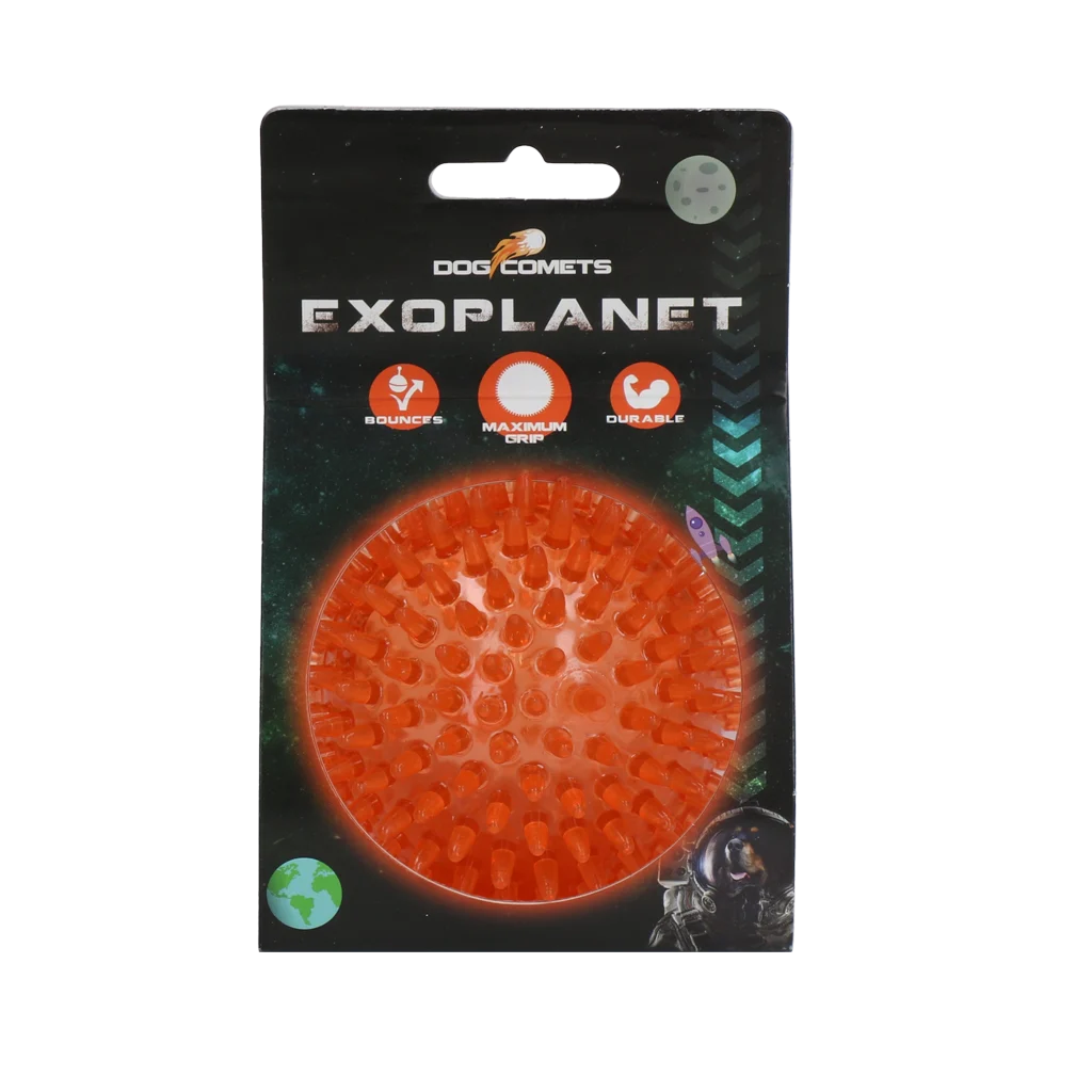 Míček pro psy s bodlinami a pískátkem, M 8 cm, oranžový – Dog Comets Exoplanet - Obrázek 1