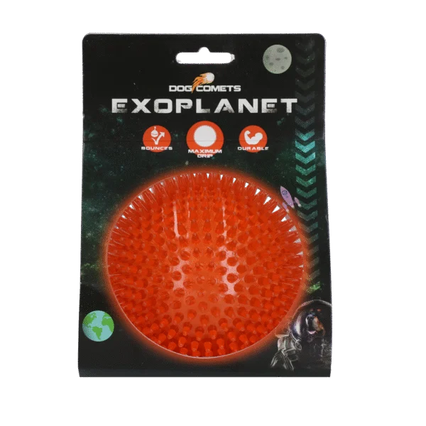 Ježčí míček pro psy s pískátkem, oranžový L, 10,5 cm – Dog Comets Exoplanet