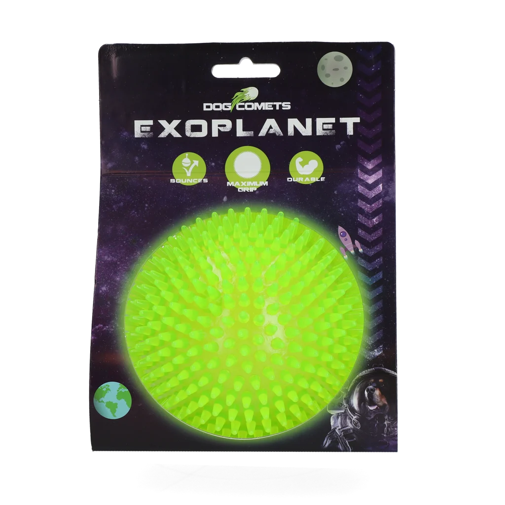 Ježčí míček pro psy s pískátkem, zelený L, 10,5 cm – Dog Comets Exoplanet - Obrázek 1