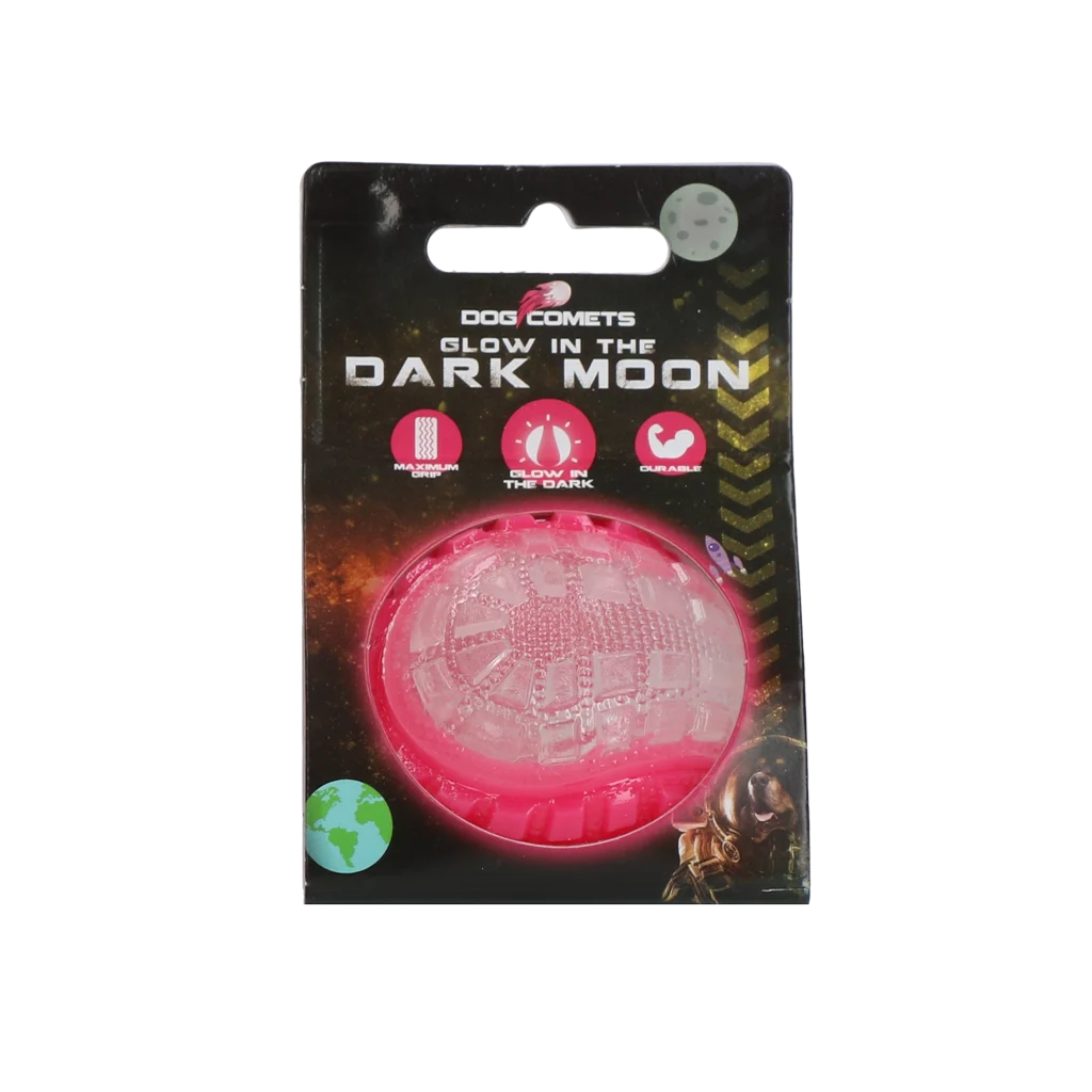 Psí míček se svítící částí a pískátkem S, 5 cm, růžový – Dog Comets Glow In The Dark Moon Bal - Obrázek 1