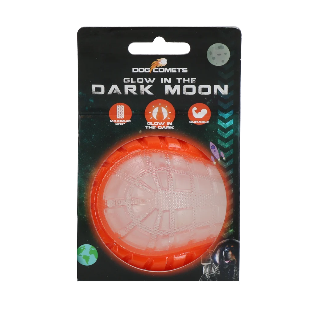 Svítící míček pro psy s pískátkem, M 7,5 cm, oranžový – Dog Comets Glow In The Dark Moon Ball - Obrázek 1