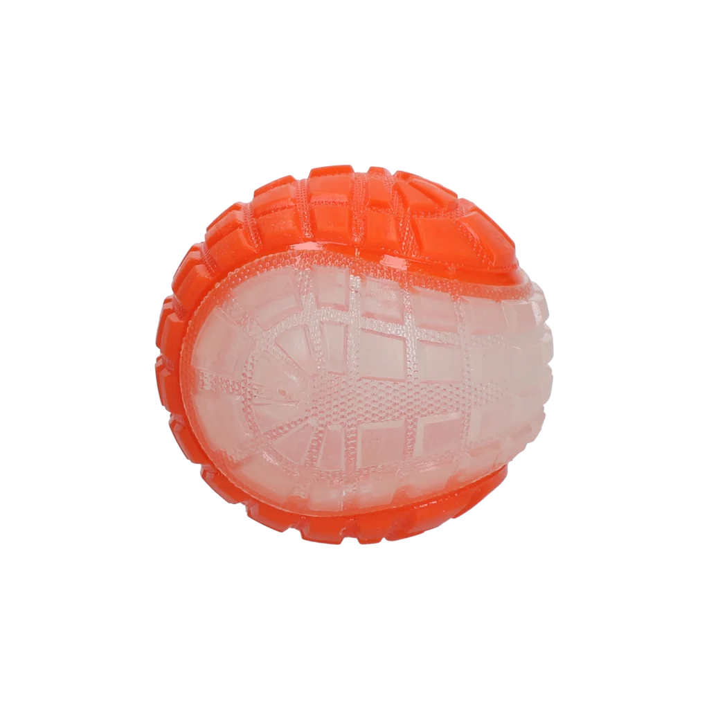 Svítící míček pro psy s pískátkem, M 7,5 cm, oranžový – Dog Comets Glow In The Dark Moon Ball - Obrázek 2
