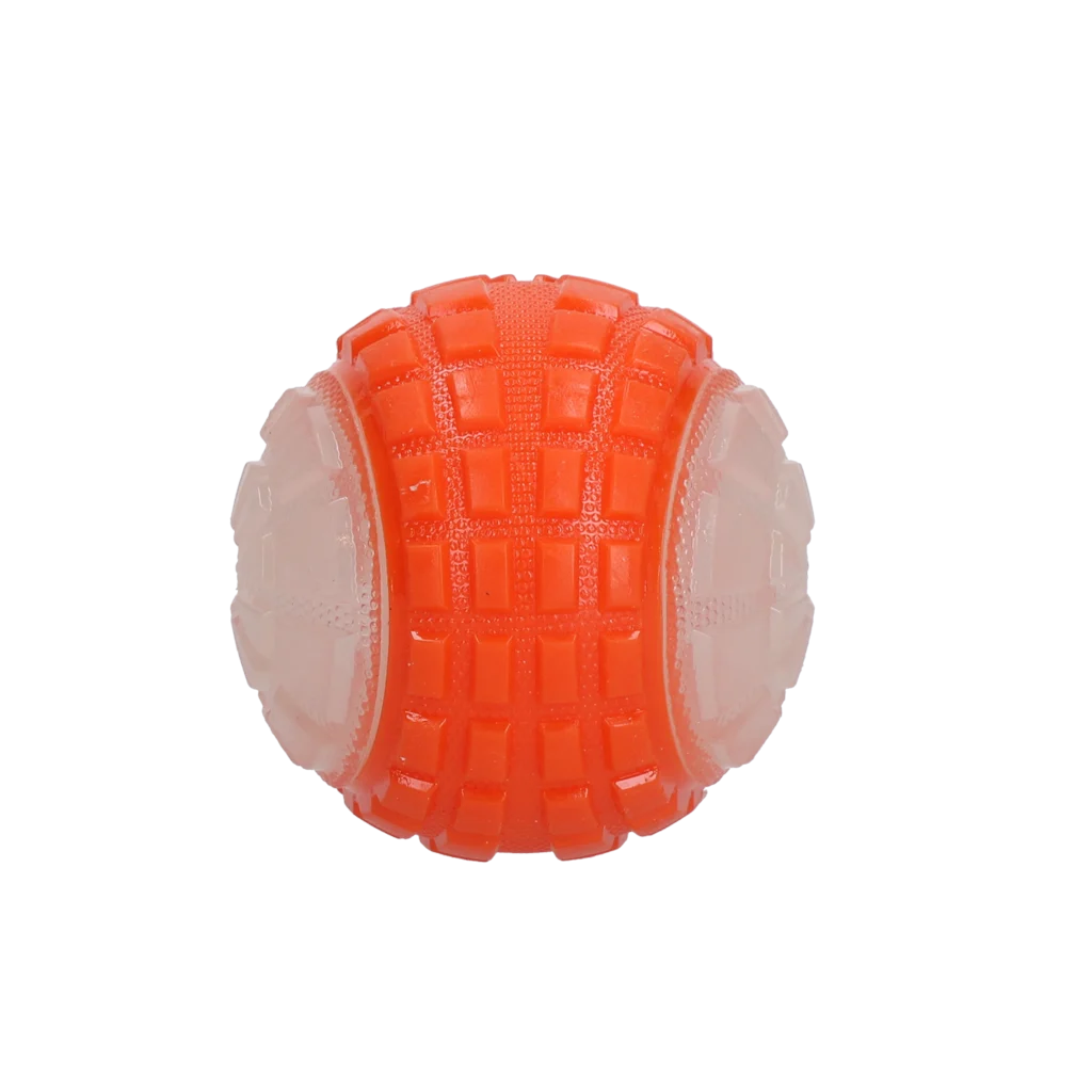 Svítící míček pro psy s pískátkem, M 7,5 cm, oranžový – Dog Comets Glow In The Dark Moon Ball - Obrázek 3