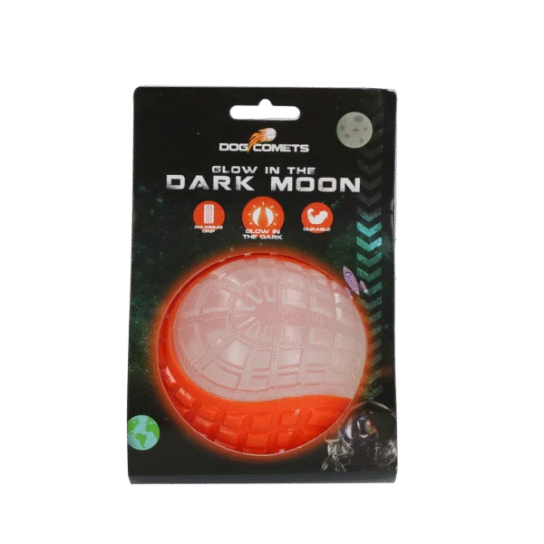 Svítící míč pro psy s pískátkem, L 10 cm, oranžový – Dog Comets Glow In The Dark Moon Bal