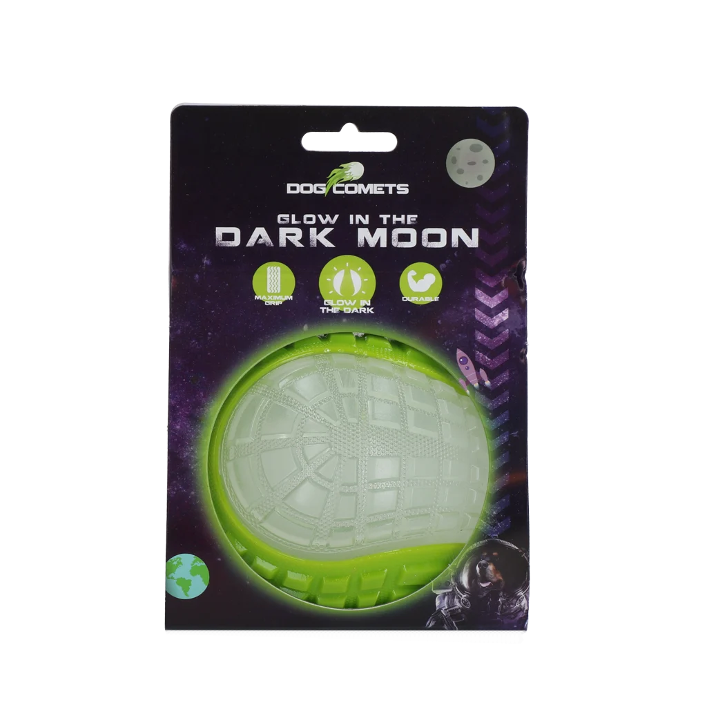 Svítící míček pro psy s pískátkem, L 10 cm, zelený – Dog Comets Glow In The Dark Moon Ball - Obrázek 1